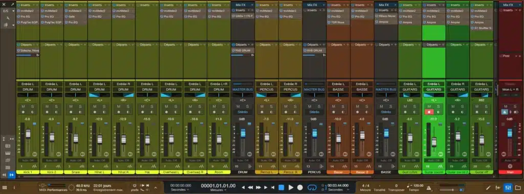 Console mix Fender Studio Pro avec une piste audio armée